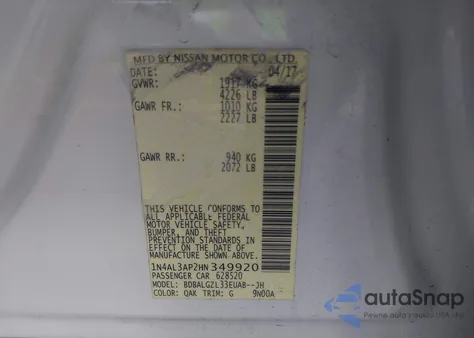 2017 Nissan Altima 2.5 S from USA, damaged, VIN 1N4AL3AP2HN349920